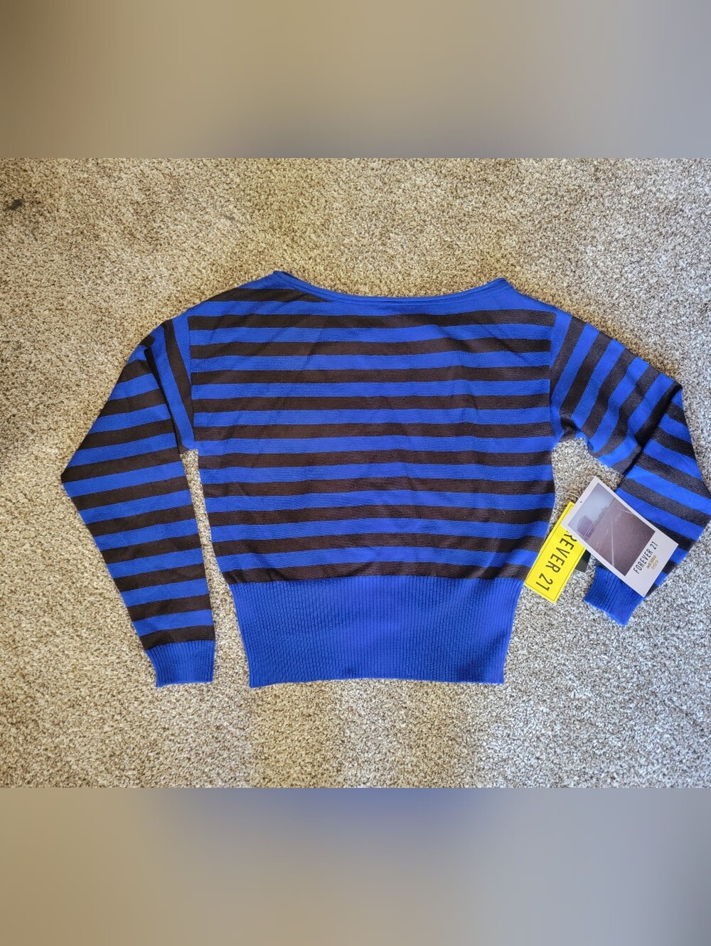 Forever 21 Blue and Black Striped Off-the-Shoulder Sweater Juniors Sz Large